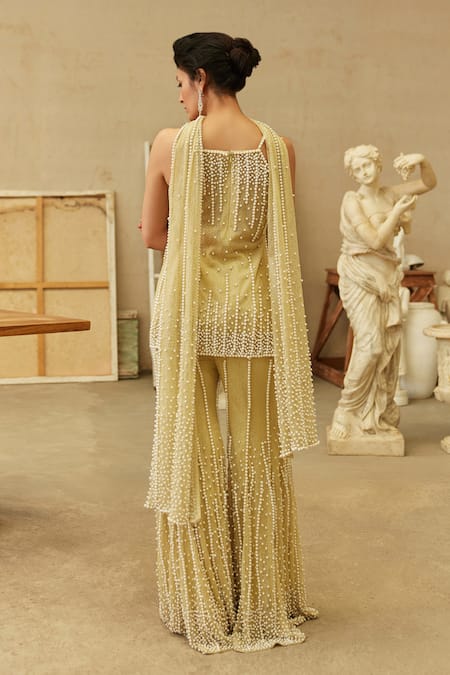 Mehul Gupta Lemon Hand Embroidered Tunic Sharara Set 