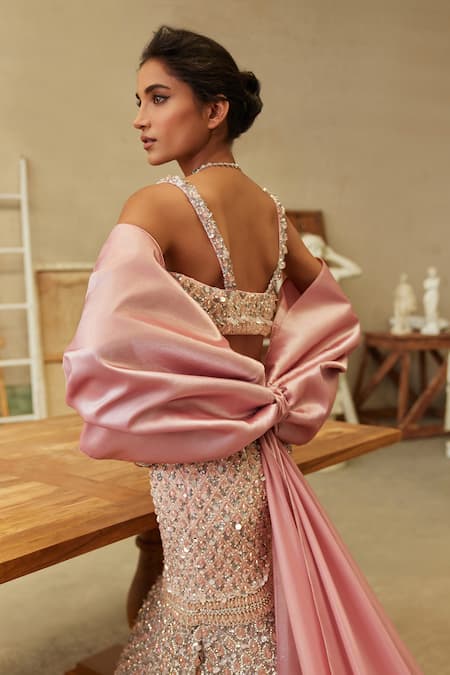 Mehul Gupta Pink & Silver Hand Embroidered Designer Set 