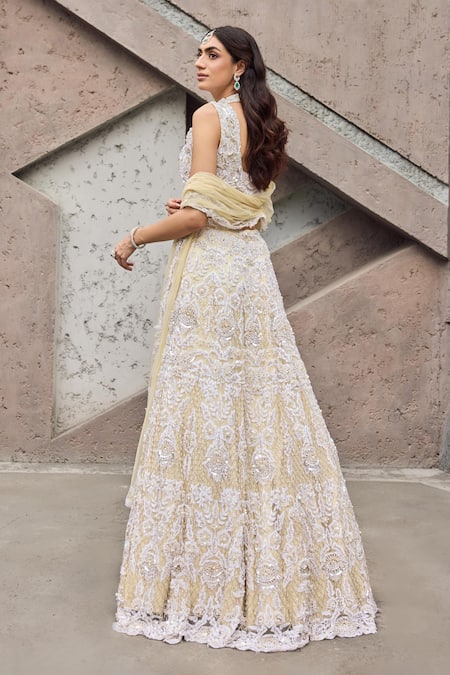 Mehul Gupta Ivory Embroidered Lehenga Set 