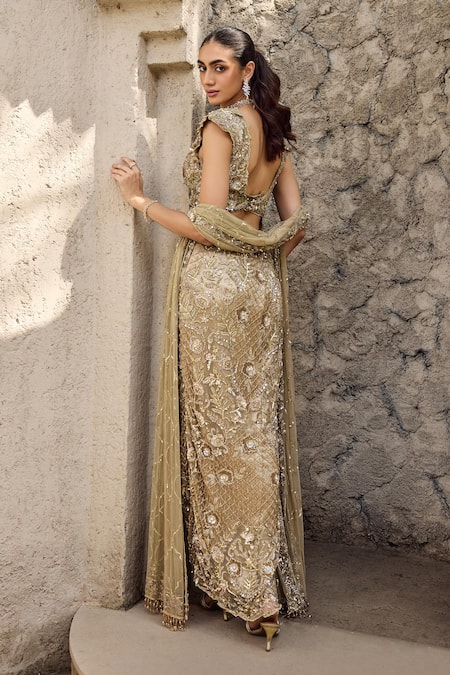 Mehul Gupta Golden Hand Embroidered Skirt Set 