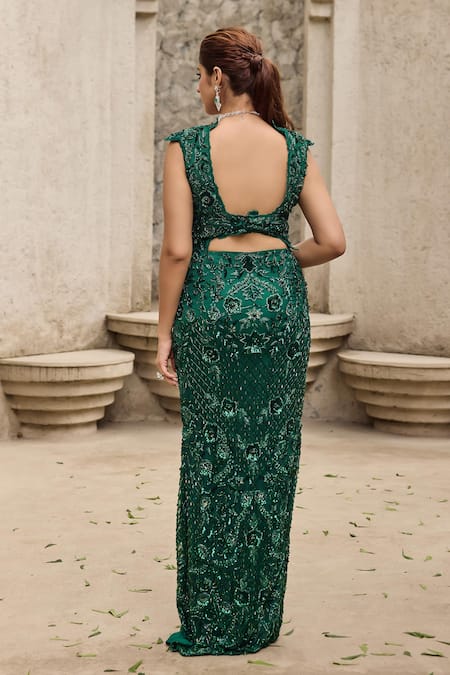 Mehul Gupta Green Hand Embroidered Skirt Set 