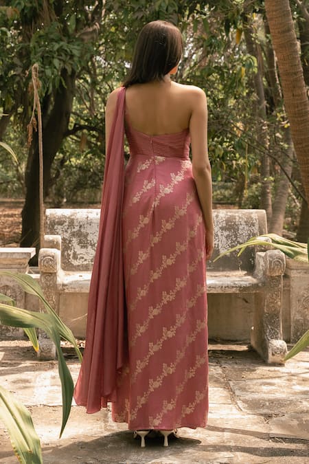 Parshya Pink Hand Embroidered Saree Gown 