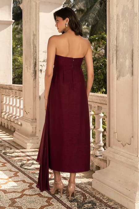 Parshya Maroon Strapless Maxi Dress 