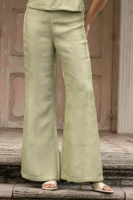 Parshya_Green Banarasi Silk Corset Pant Set _Online_at_Aza_Fashions