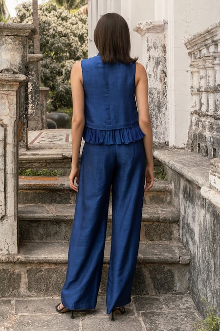 Parshya Blue Hand Embroidered Top & Pant Set 