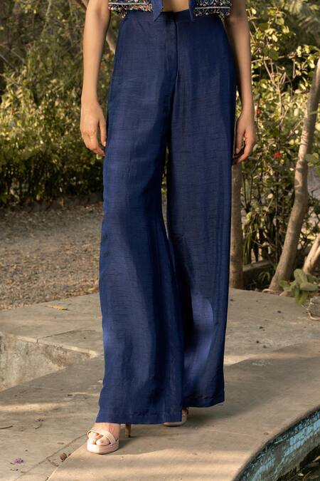 Parshya_Blue Beads, Embroidery Round Neck Hand Jacket Set _Online_at_Aza_Fashions