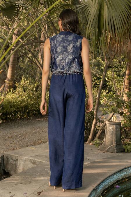 Parshya Blue Hand Embroidered Jacket Set 