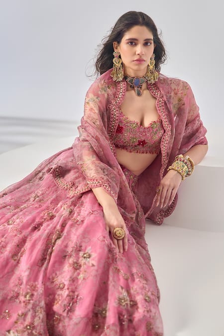 Buy Ridhima Bhasin Pink Organza, Crepe Embroidery Round Neck Designer Rahi Lehenga Set Online at Aza Fashions Buy_Ridhima Bhasin_Pink Organza, Crepe Embroidery Round Neck Designer Rahi Lehenga Set _Online_at_Aza_Fashions