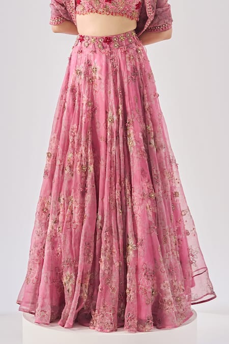 Ridhima Bhasin Pink Organza, Crepe Embroidery Round Neck Designer Rahi Lehenga Set at Aza Fashions Ridhima Bhasin_Pink Organza, Crepe Embroidery Round Neck Designer Rahi Lehenga Set _at_Aza_Fashions