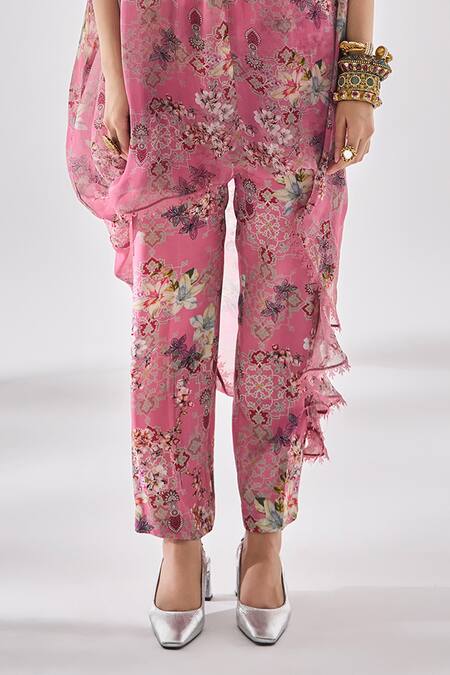 Buy_Ridhima Bhasin_Pink Georgette, Rayon Embroidery Round Neck, Floral Kurta Set 