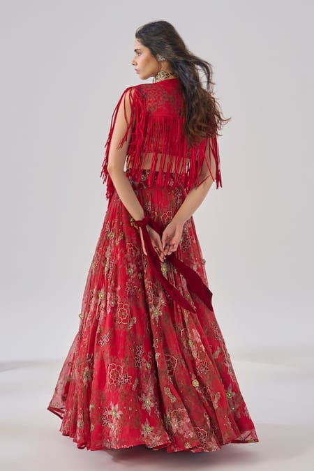 Ridhima Bhasin Red Organza & Crepe Lehenga Set 