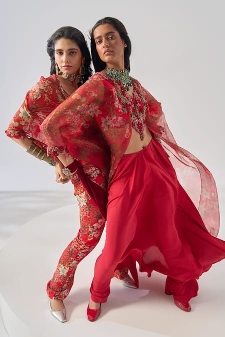 Buy Ridhima Bhasin Red Organza, Silk Embroidery Round Neck Floral Kurta Set Online at Aza Fashions Buy_Ridhima Bhasin_Red Organza, Silk Embroidery Round Neck Floral Kurta Set _Online_at_Aza_Fashions