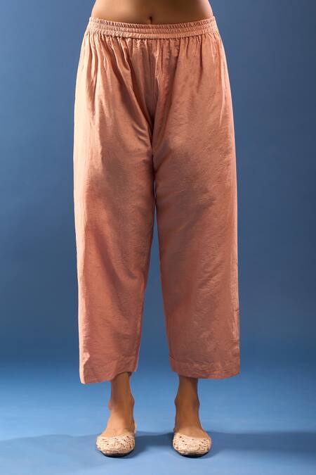 Samyukta Singhania_Orange Chanderi Cotton Embroidery, Cut Work Round Neck Chikankari Kurta Set _at_Aza_Fashions