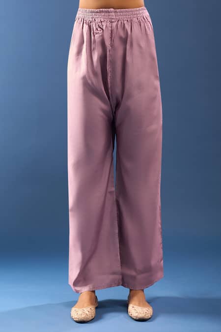 Buy_Samyukta Singhania_Purple Chanderi Cotton Embroidery Round Neck Chikankari Work Kurta Set 