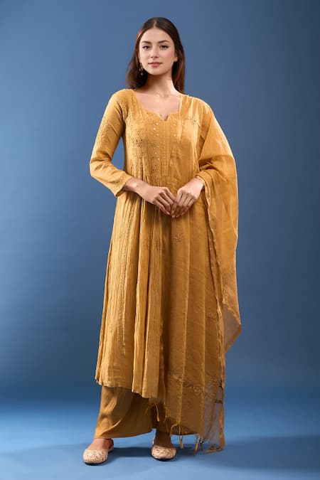 Samyukta Singhania Chanderi Cotton Mustard Kurta Set 