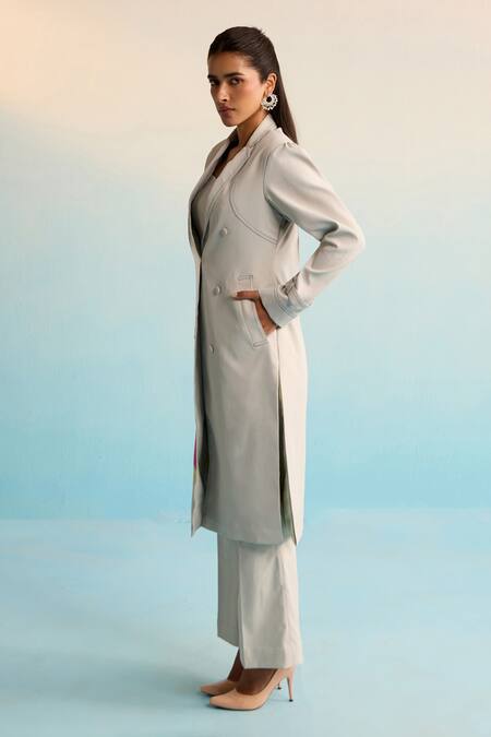 House Of Armuse_Gray Neoprene Applique Collared Elvyn Jacket Set _Online_at_Aza_Fashions