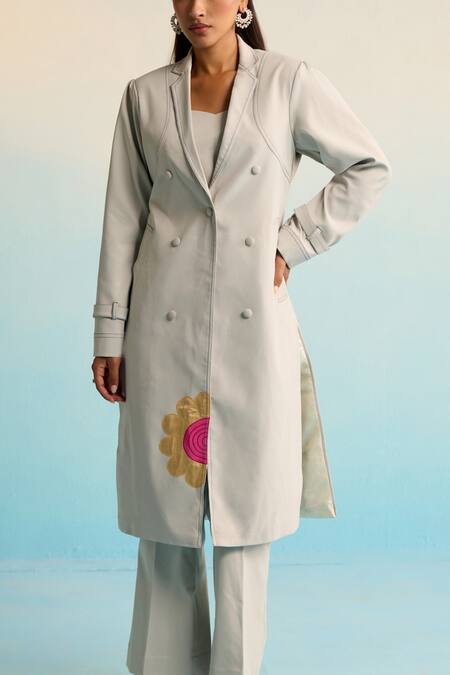 Buy_House Of Armuse_Gray Neoprene Applique Collared Elvyn Jacket Set _Online_at_Aza_Fashions