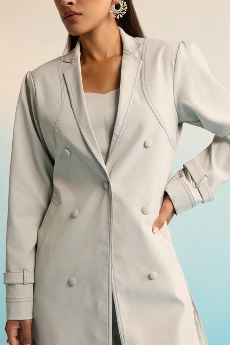 Shop_House Of Armuse_Gray Neoprene Applique Collared Elvyn Jacket Set _Online_at_Aza_Fashions
