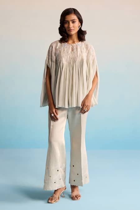 House Of Armuse Blue Modal, Silk Sequins Round Neck Ilya Chiffon Coord Set