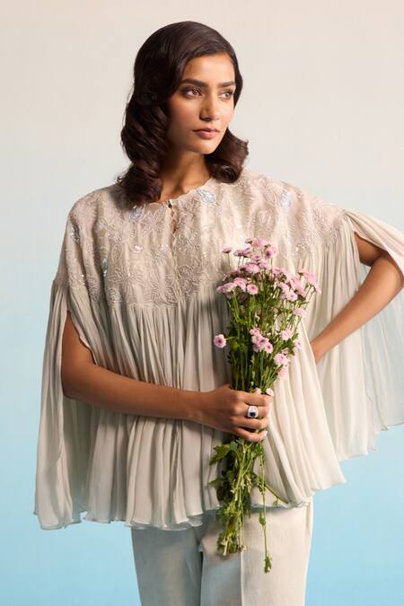 House Of Armuse Blue Modal, Silk Sequins Round Neck Ilya Chiffon Coord Set at Aza Fashions House Of Armuse_Blue Modal, Silk Sequins Round Neck Ilya Chiffon Coord Set _at_Aza_Fashions