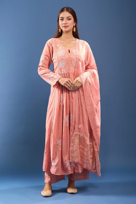 Samyukta Singhania Peach Chikankari Kurta Set 
