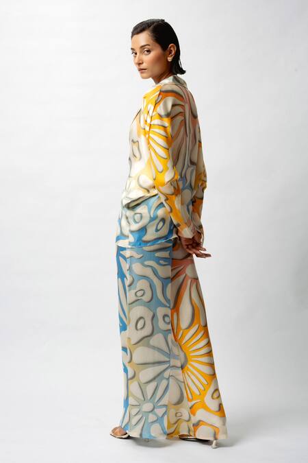 Forty Four_Multi Color Satin Scoop Neck Printed Breeze Co-ord Set _Online_at_Aza_Fashions