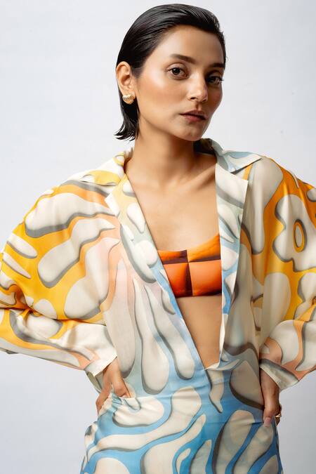 Shop_Forty Four_Multi Color Satin Scoop Neck Printed Breeze Co-ord Set _Online_at_Aza_Fashions