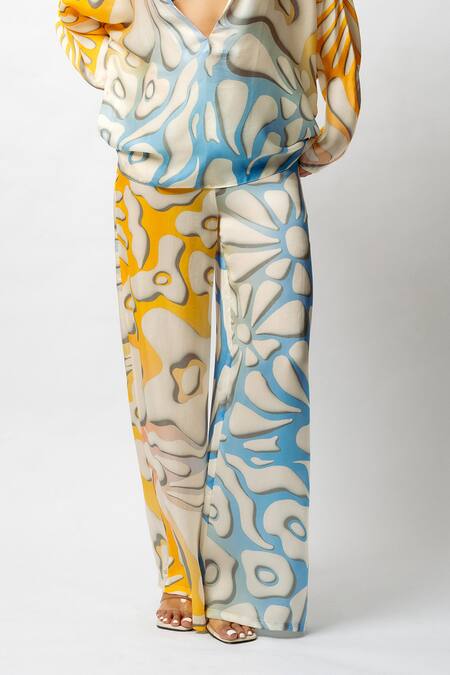 Forty Four_Multi Color Satin Scoop Neck Printed Breeze Co-ord Set _at_Aza_Fashions