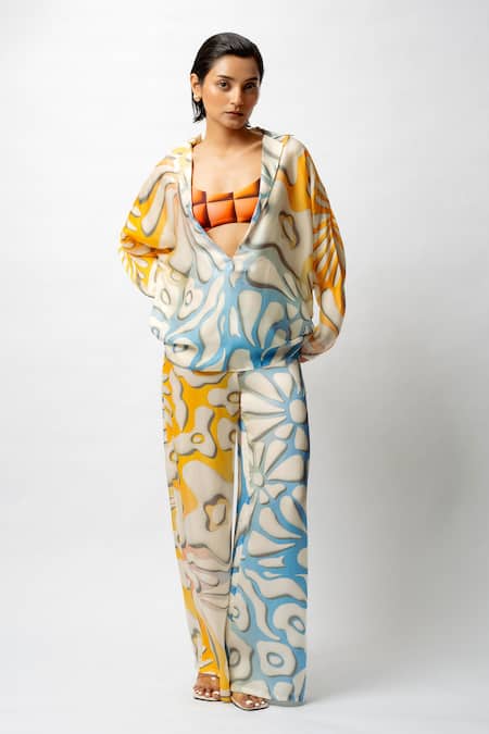 Forty Four Multi Color Satin Scoop Neck Printed Breeze Co-ord Set