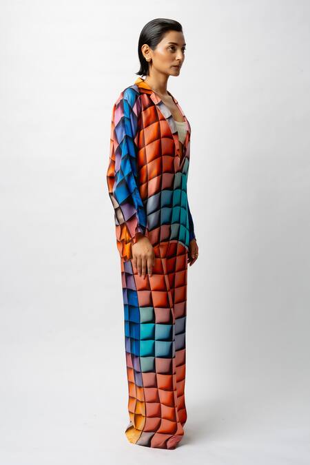 Forty Four_Multi Color Satin Scoop Neck Printed Breeze Co-ord Set _Online_at_Aza_Fashions