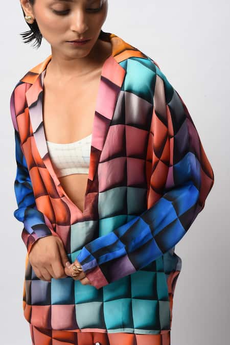 Forty Four_Multi Color Satin Scoop Neck Printed Breeze Co-ord Set _at_Aza_Fashions