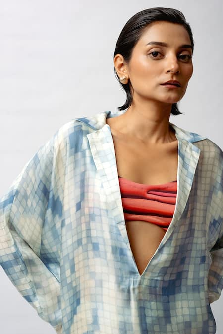 Forty Four_Multi Color Satin Scoop Neck Printed Breeze Co-ord Set _at_Aza_Fashions