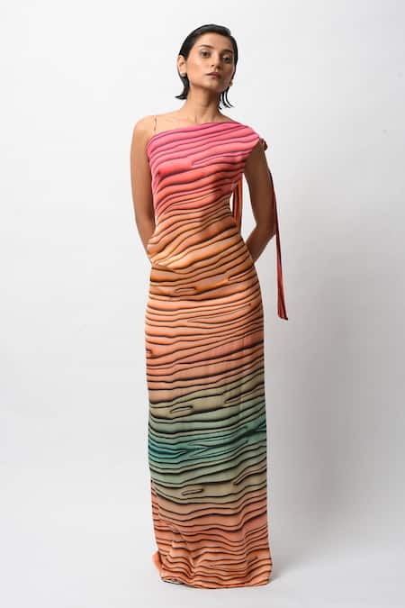 Buy_Forty Four_Multi Color Satin Halter Neck, Allure Backless Resort Dress _Online_at_Aza_Fashions