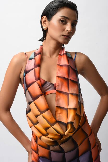 Forty Four_Multi Color Satin Cowl , Scoop Allure Backless Resort Dress _Online_at_Aza_Fashions
