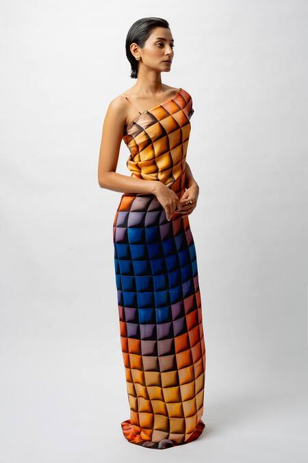 Buy_Forty Four_Multi Color Satin Cowl , Scoop Allure Backless Resort Dress 