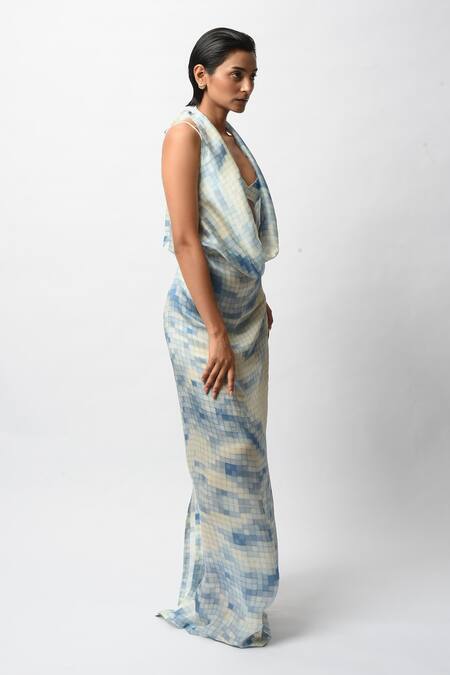 Shop_Forty Four_Blue Satin Halter Neck, Allure Backless Resort Gown _Online_at_Aza_Fashions