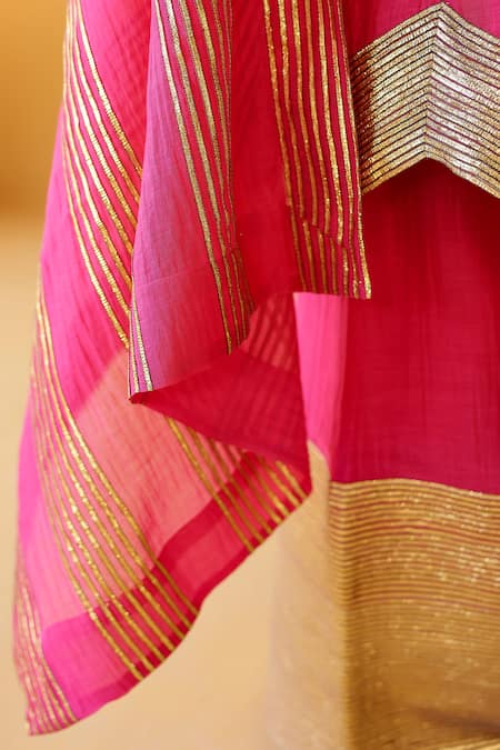 Buy_Palak & Mehak_Pink Chanderi Zari Round Neck Rani Kurta Sharara Set _Online_at_Aza_Fashions