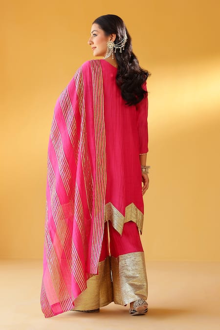 Palak & Mehak Rani Pink Chanderi Kurta Sharara Set 
