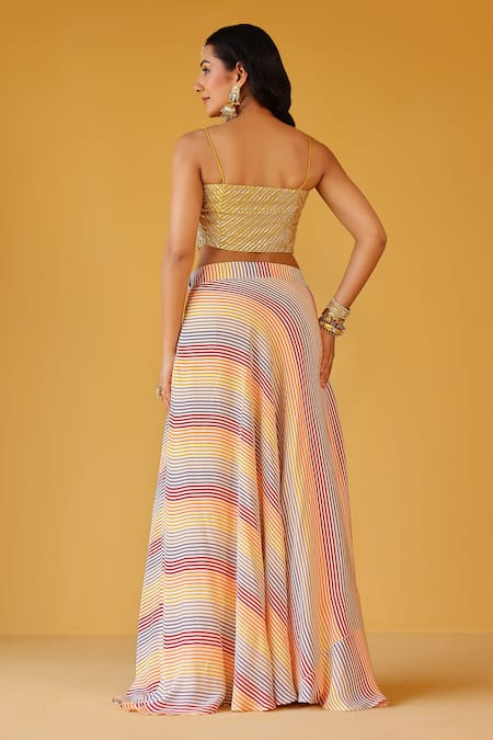 Palak & Mehak Multi Color Striped Tunic & Skirt Set 