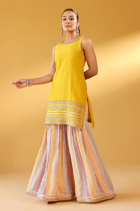 Palak & Mehak Yellow Chanderi Embroidered Kurta Set 