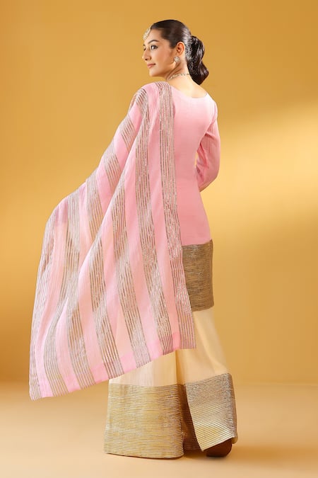 Palak & Mehak Chanderi Pink Kurta Sharara Set 