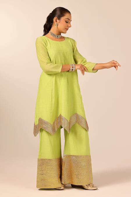 Palak & Mehak Green Chanderi Kurta Sharara Set 