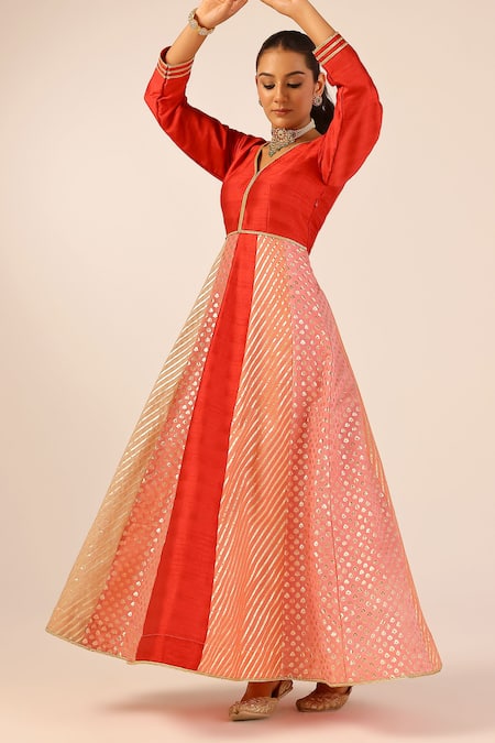 Palak & Mehak Multi Color Chanderi Anarkali Set 