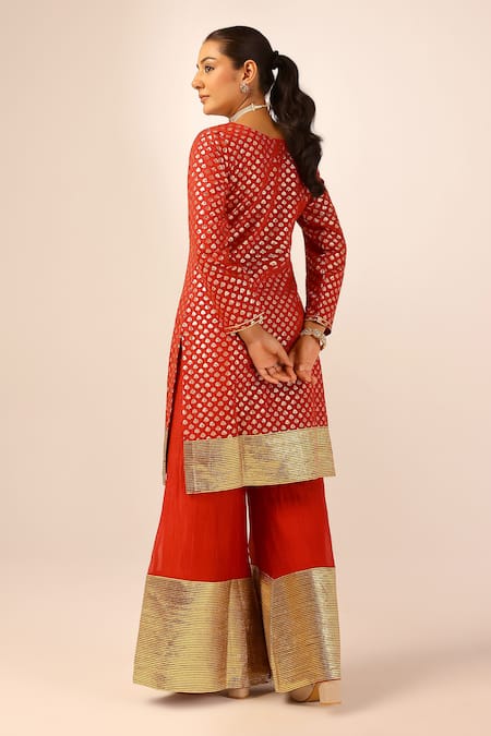 Palak & Mehak Red Chanderi Kurta Sharara Set 