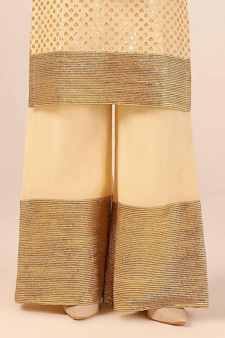 Palak & Mehak_Off White Chanderi Embroidery, Zari Round Neck Designer Kurta Sharara Set _at_Aza_Fashions