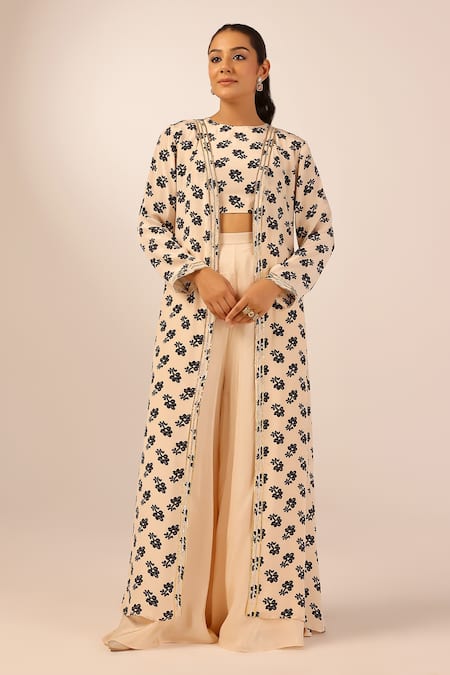 Palak & Mehak Floral Print Jacket & Crop Top Set 