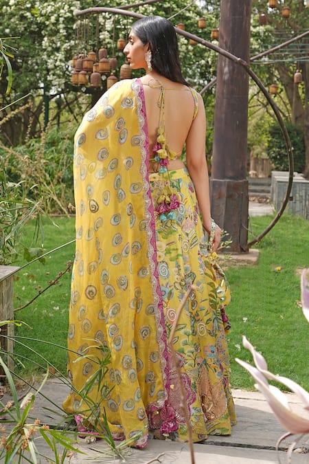 Soniya G Yellow Floral Print Lehenga Set 