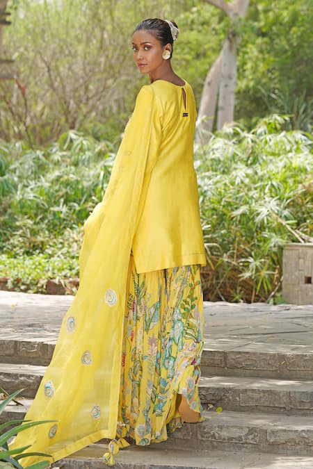 Soniya G Yellow Embroidered Kurta Palazzo Set 