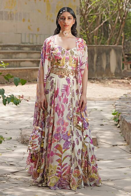 Soniya G_Blush Silk Satin, Taffeta Sequins, Embroidery Designer Floral Lehenga Set _Online_at_Aza_Fashions