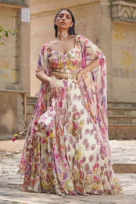 Soniya G Blush Silk Satin, Taffeta Sequins, Embroidery Designer Floral Lehenga Set 